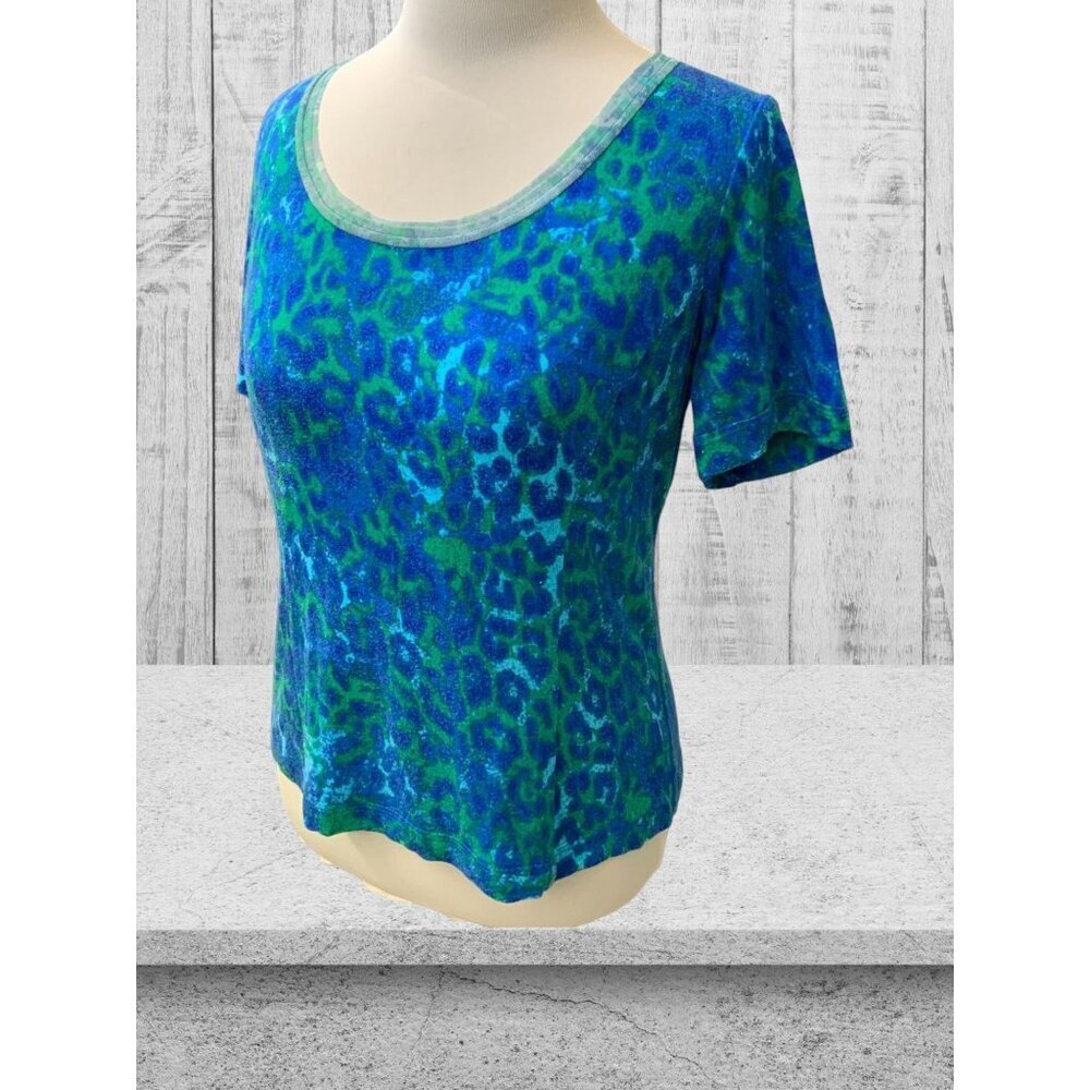 St John Sport spandex blend blue camouflage short sleeve pullover tunic Small - Picture 7 of 10